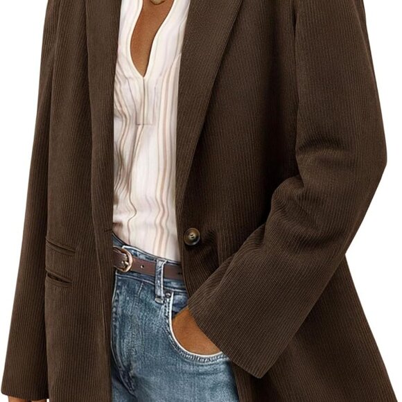 Chic Ribbed Corduroy Blazer for Women - Dressy Casual Fall Outerwear in Coffee